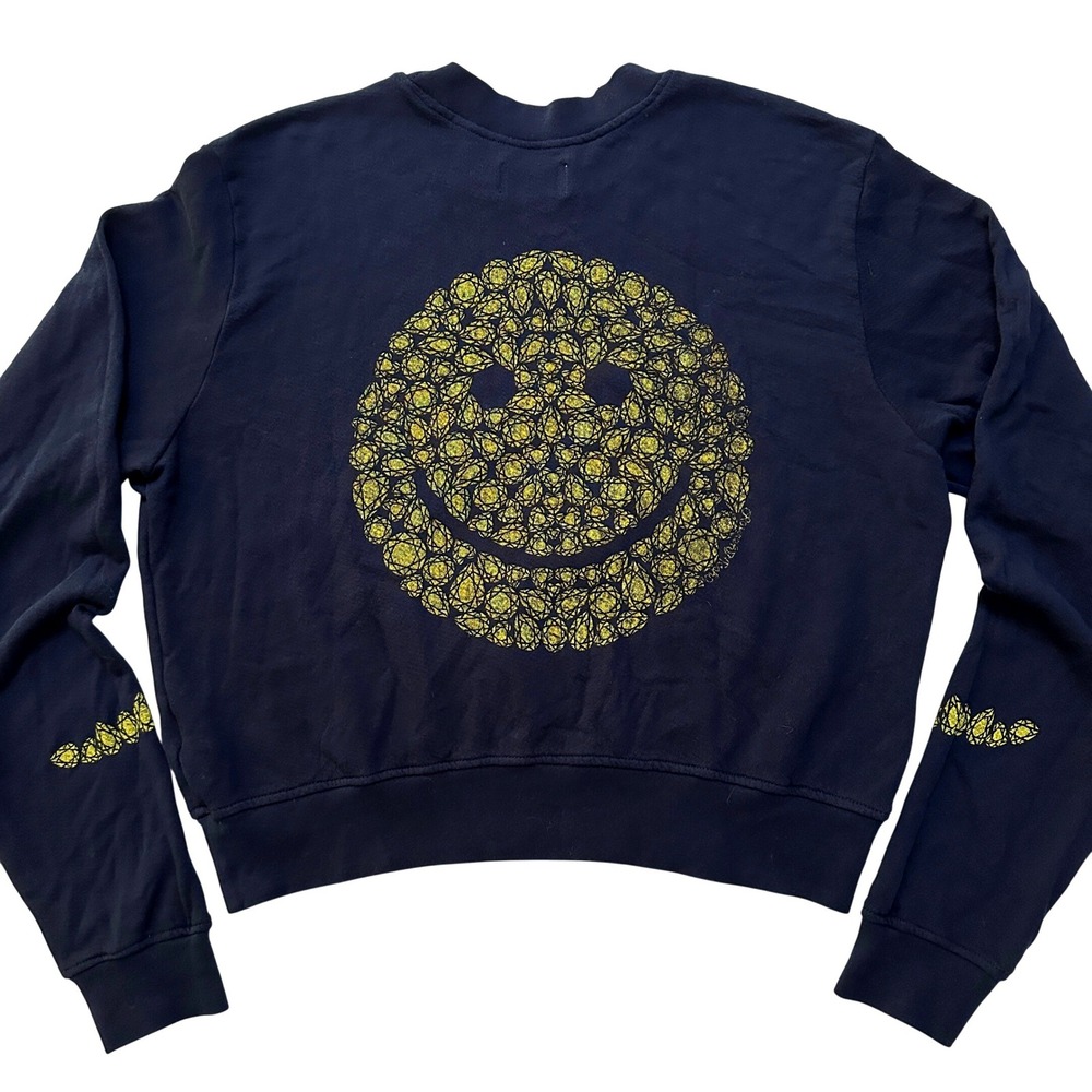 Lauren Moshi Diamond Smiley Crop Crewneck‎ Sweatshirt S Black Graphic Streetwear